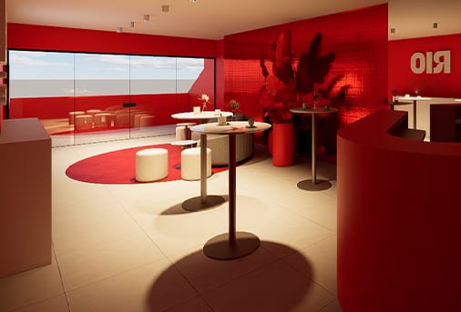 Espaço corporativo climatizado com lounge